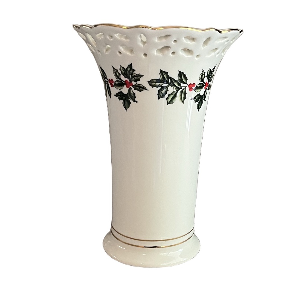 Madison & Max at Home Holly Berry Design Vase with Gold Trim
